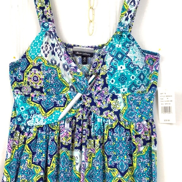 NWT 🐠 ALLISON BRITTNEY Blue Multi Umpire Twist Wide Shoulder Tank Top Popover - Picture 10 of 12